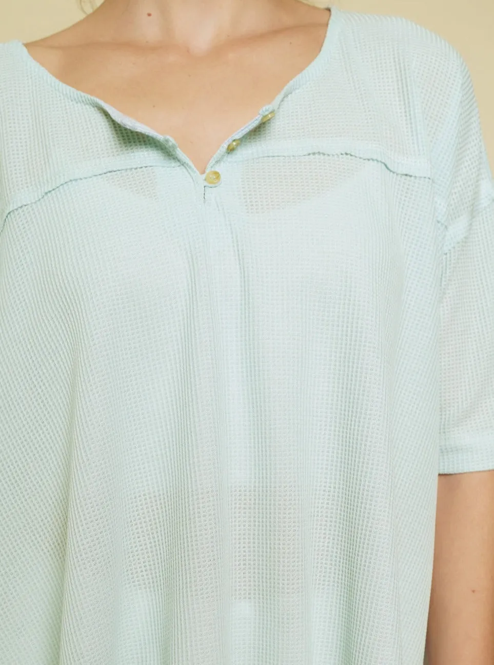 Drop Shoulder Oversize Henley Top [Sky Blue-57406]