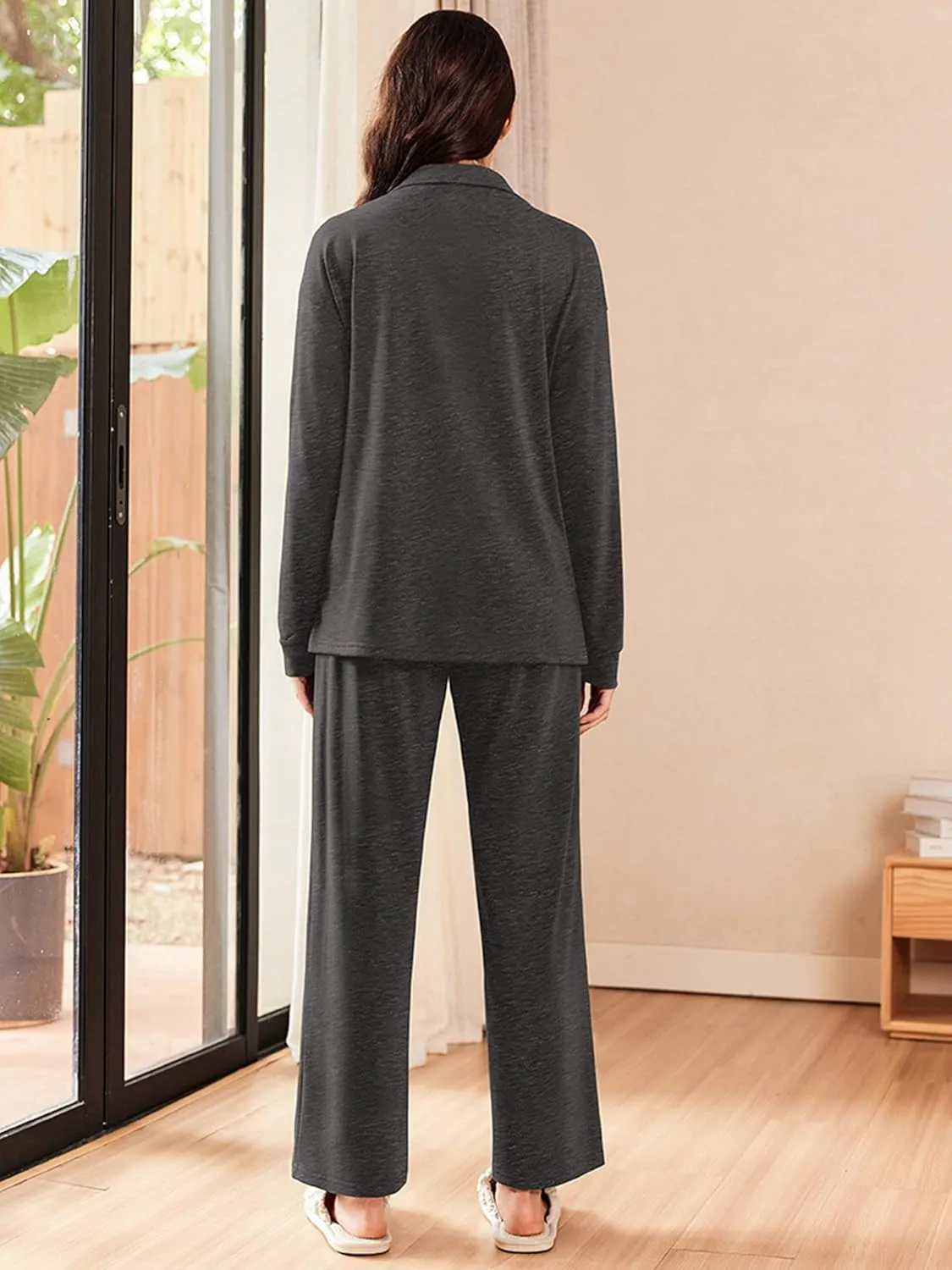 Ekouaer Lounge Sets for Women 2 Piece Outfits 2024 Long Sleeve Top with Pants Sweatsuit Tracksuit S-XXL