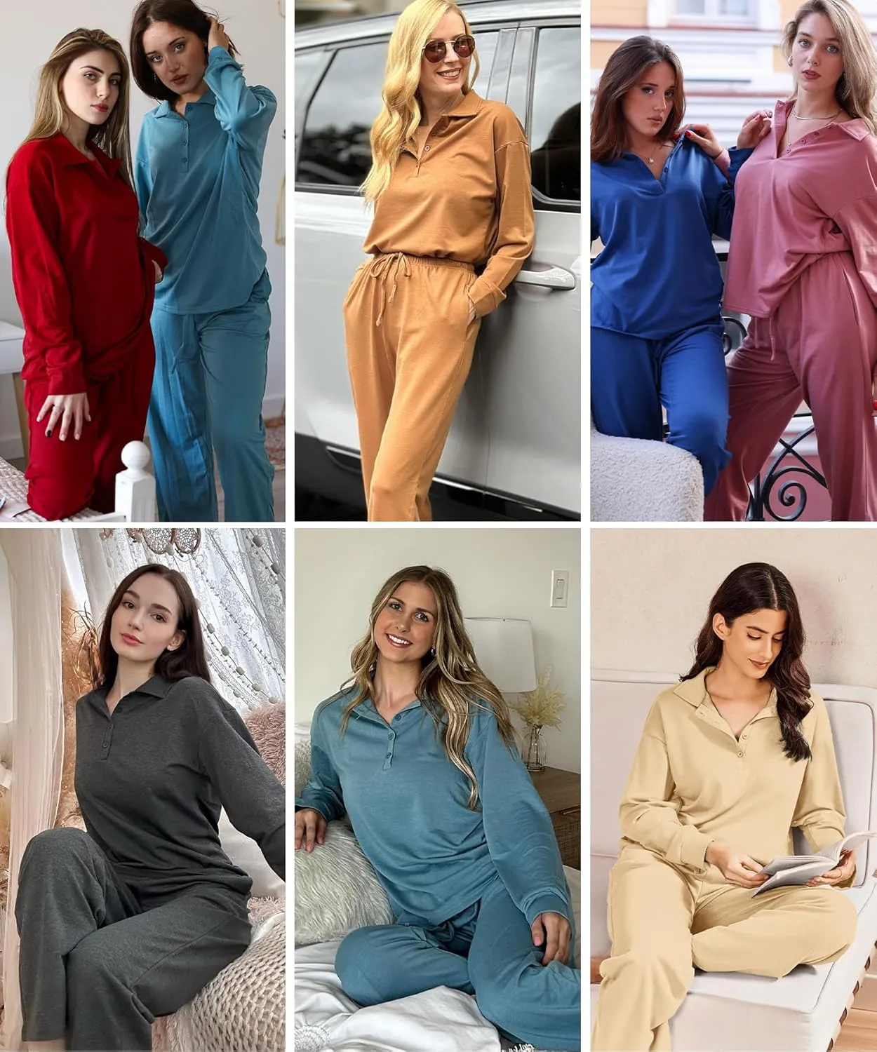 Ekouaer Lounge Sets for Women 2 Piece Outfits 2024 Long Sleeve Top with Pants Sweatsuit Tracksuit S-XXL