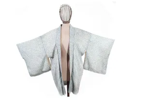 Elegant Shibori Kimono Jacket with Subtle Starburst Pattern in White and Blue