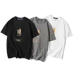 Embroidery Summer Short Sleeve T-Shirt Loose Plus Size Minimalist INS Trendy Slim Look T-Shirt