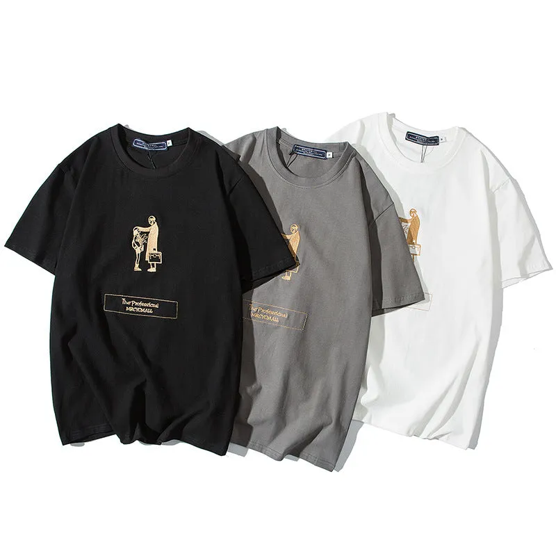 Embroidery Summer Short Sleeve T-Shirt Loose Plus Size Minimalist INS Trendy Slim Look T-Shirt
