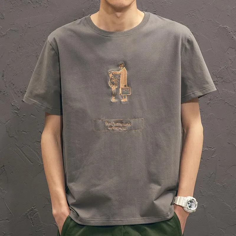 Embroidery Summer Short Sleeve T-Shirt Loose Plus Size Minimalist INS Trendy Slim Look T-Shirt