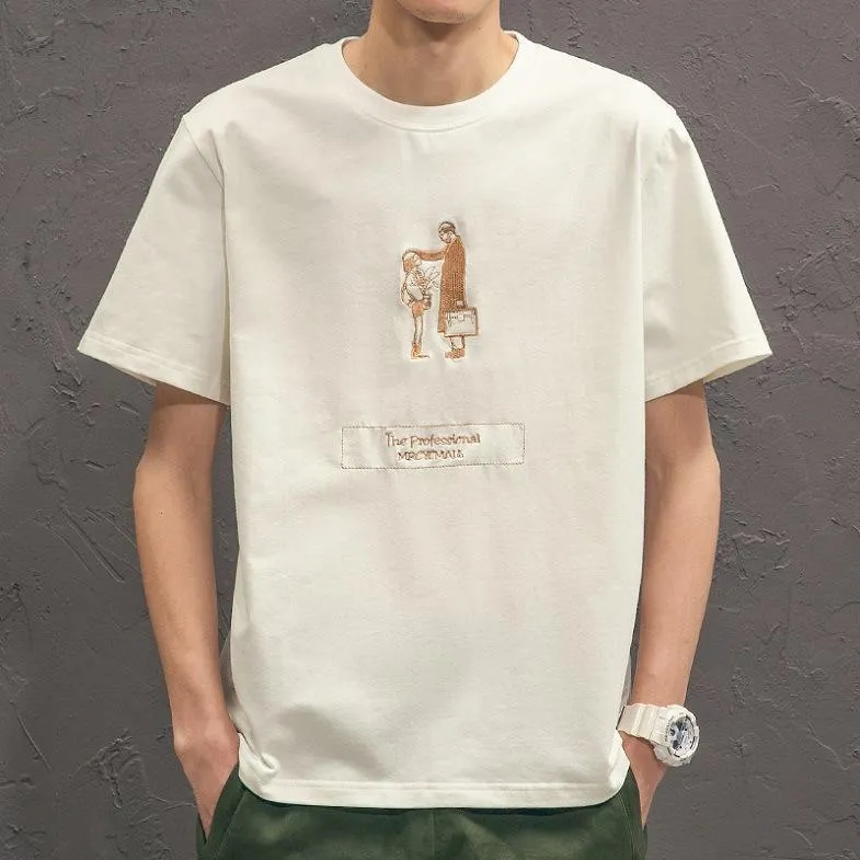 Embroidery Summer Short Sleeve T-Shirt Loose Plus Size Minimalist INS Trendy Slim Look T-Shirt