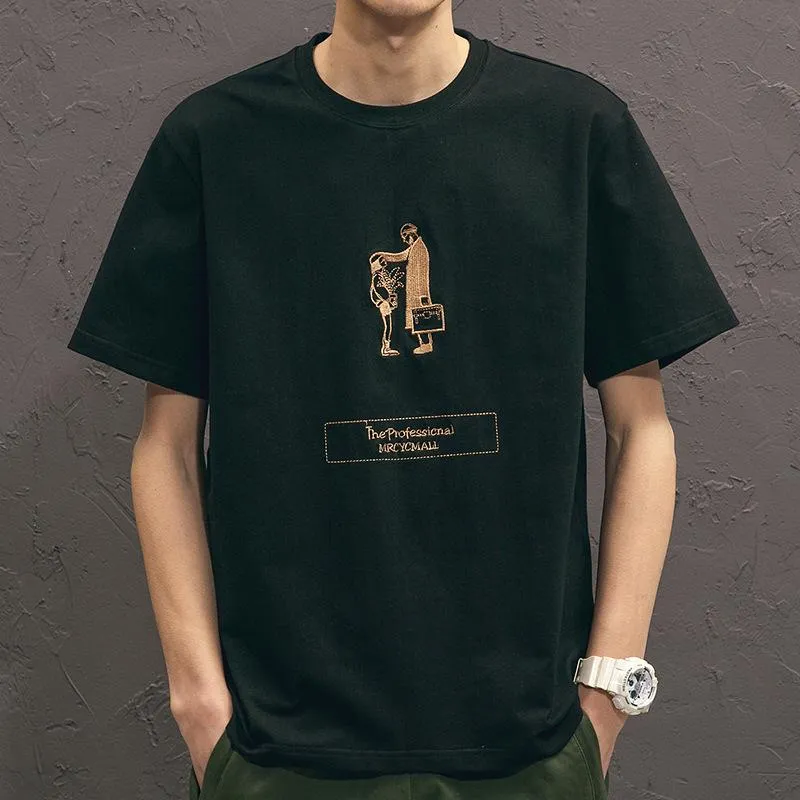 Embroidery Summer Short Sleeve T-Shirt Loose Plus Size Minimalist INS Trendy Slim Look T-Shirt