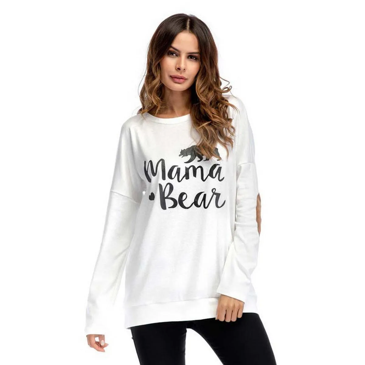Europe And The United States Foreign Trade Autumn New Print Round Neck Bat Long Sleeve Patch Decorative T-shirt