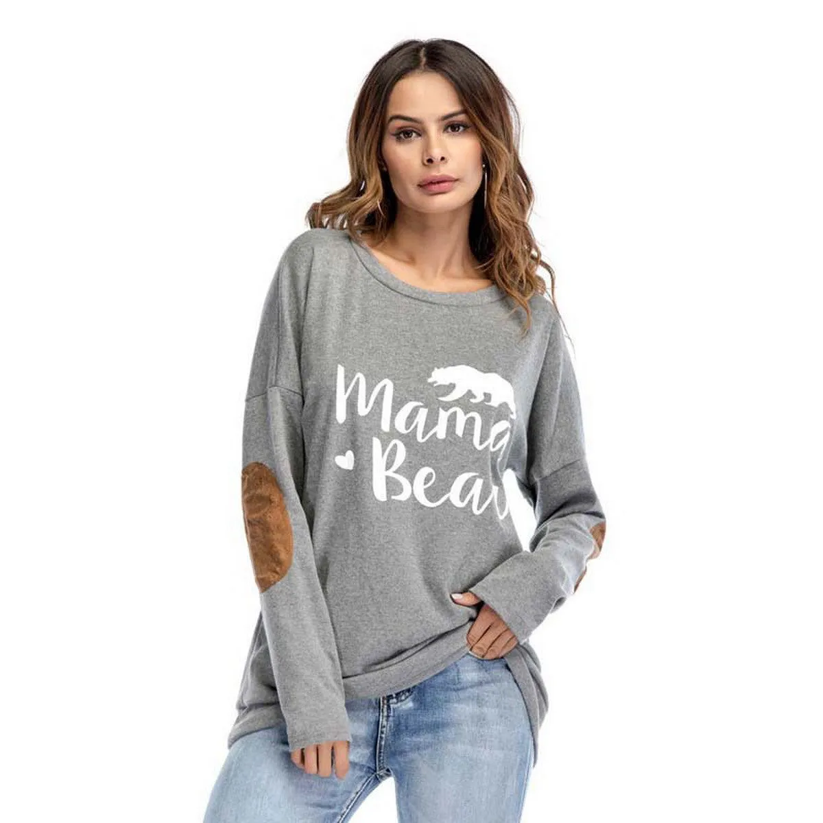 Europe And The United States Foreign Trade Autumn New Print Round Neck Bat Long Sleeve Patch Decorative T-shirt