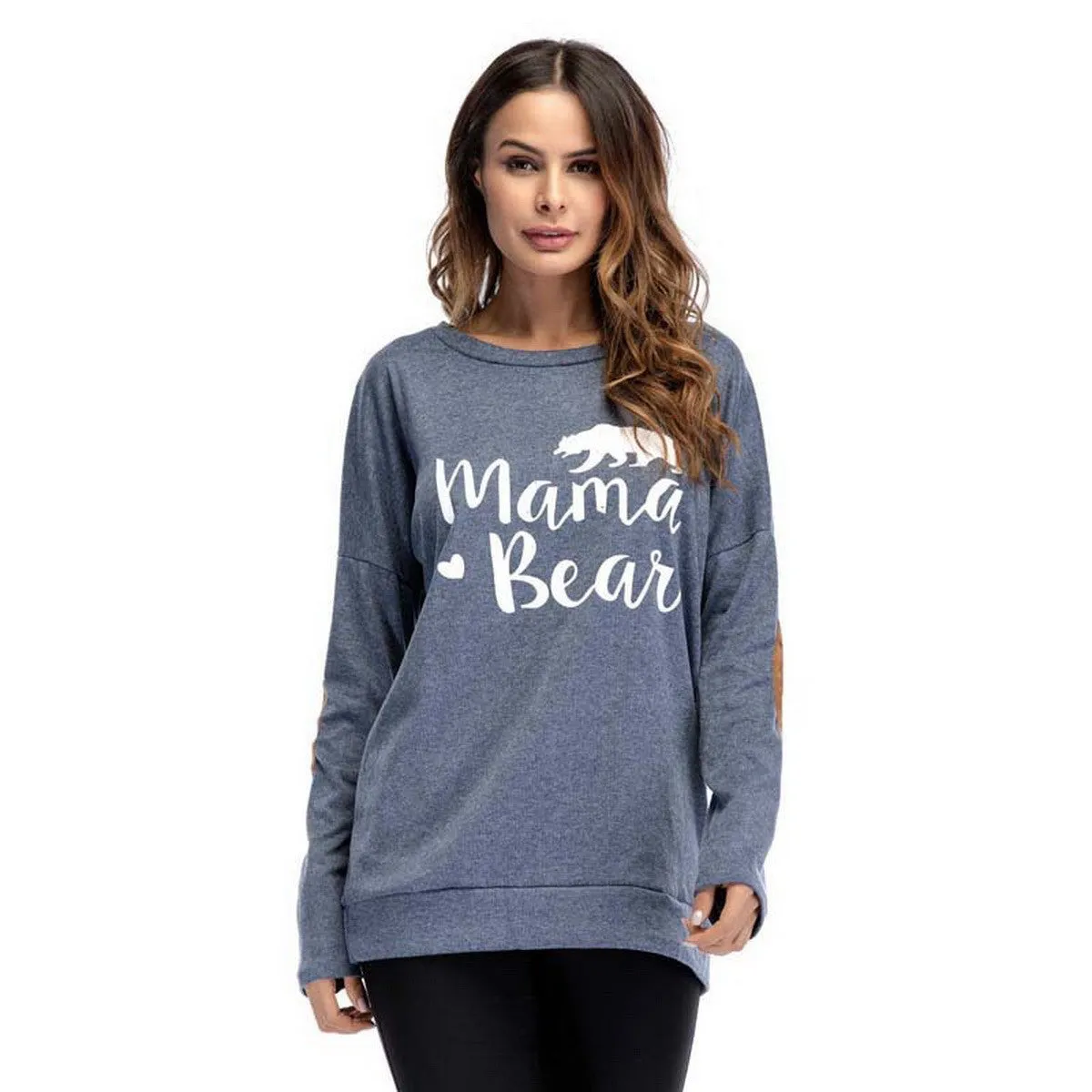 Europe And The United States Foreign Trade Autumn New Print Round Neck Bat Long Sleeve Patch Decorative T-shirt