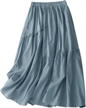 Fall Skirts for Women 2024 Pleated Swing Elastic Summer Long Skirt Casual Flowy a Line Spring Fall Midi Skirts