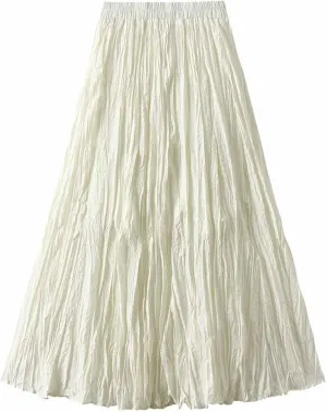 Fall Skirts for Women 2024 Pleated Swing Elastic Summer Long Skirt Casual Flowy a Line Spring Fall Midi Skirts