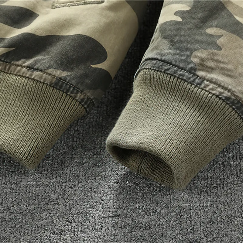 Fashion Zip Up Camo Denim Jacket / Stylish Men's Military Jackets / Alternative Clothing