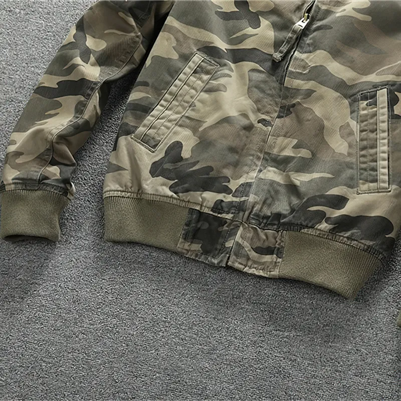 Fashion Zip Up Camo Denim Jacket / Stylish Men's Military Jackets / Alternative Clothing