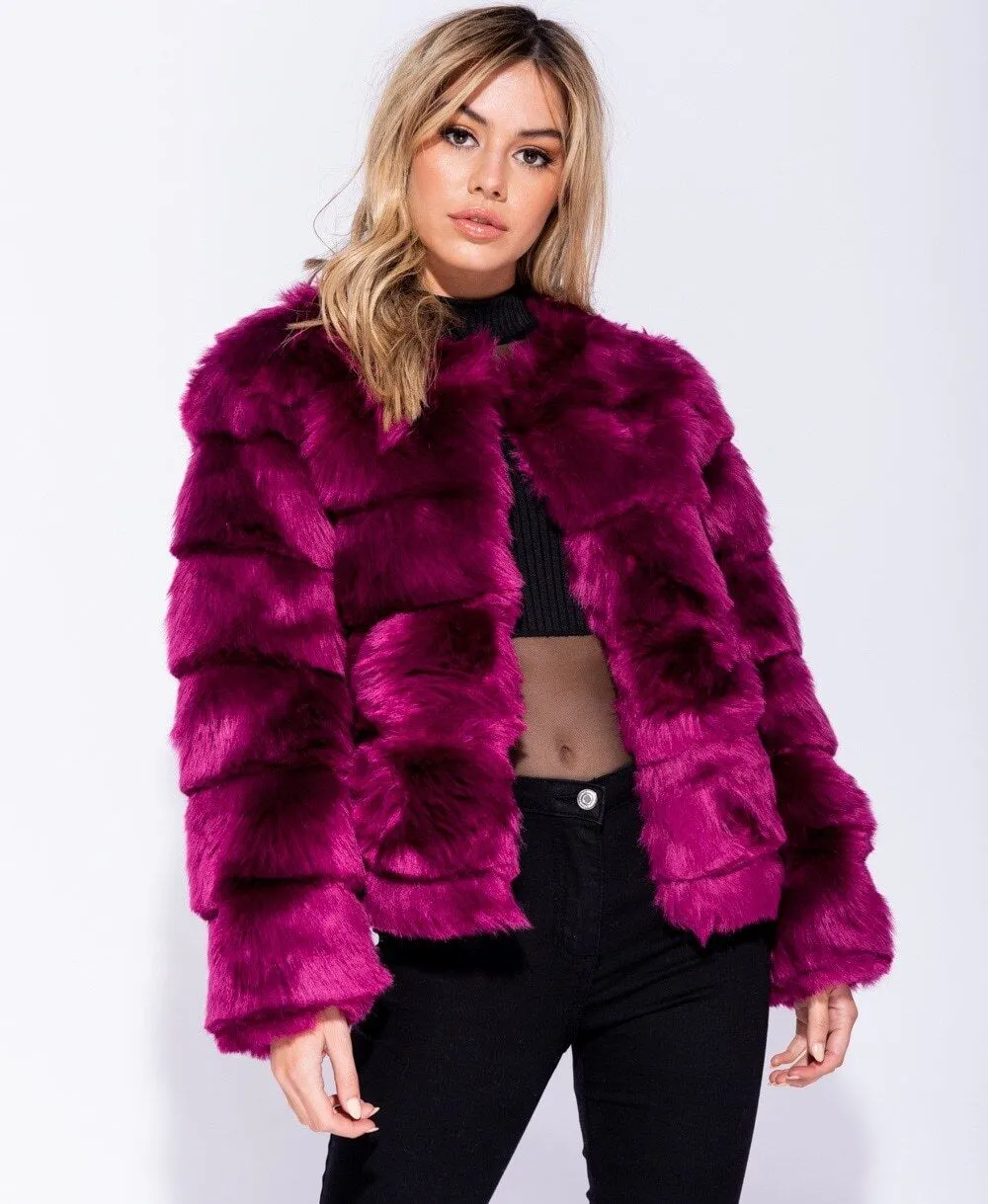 Faux Fur Jacket Formal Evening Party Satin Lined Coat