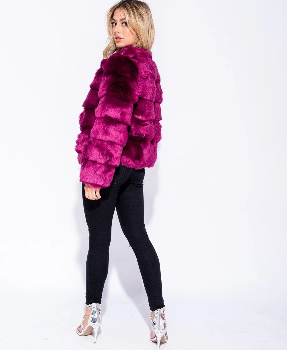 Faux Fur Jacket Formal Evening Party Satin Lined Coat