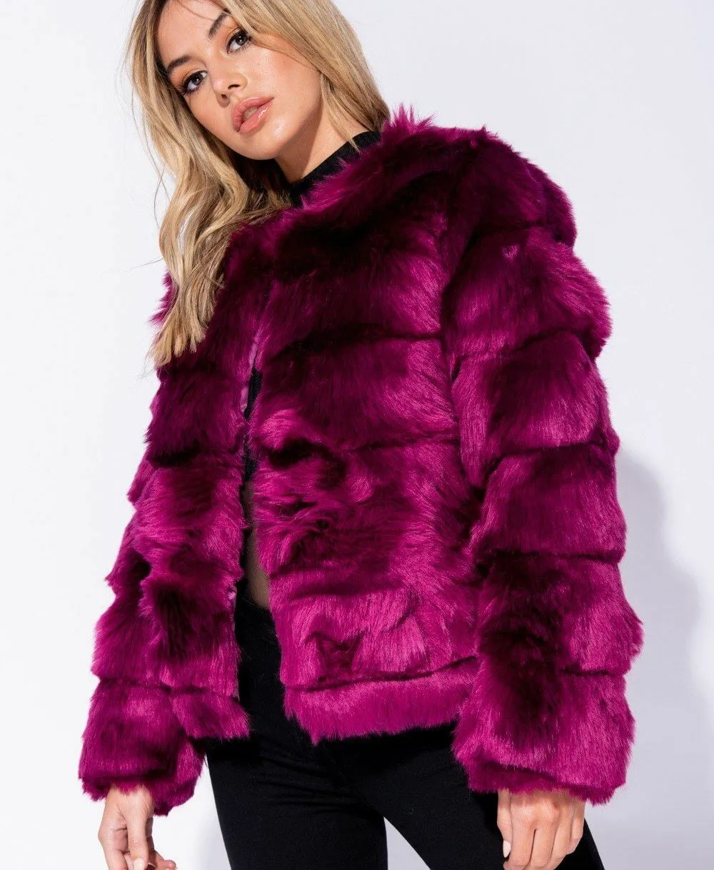 Faux Fur Jacket Formal Evening Party Satin Lined Coat