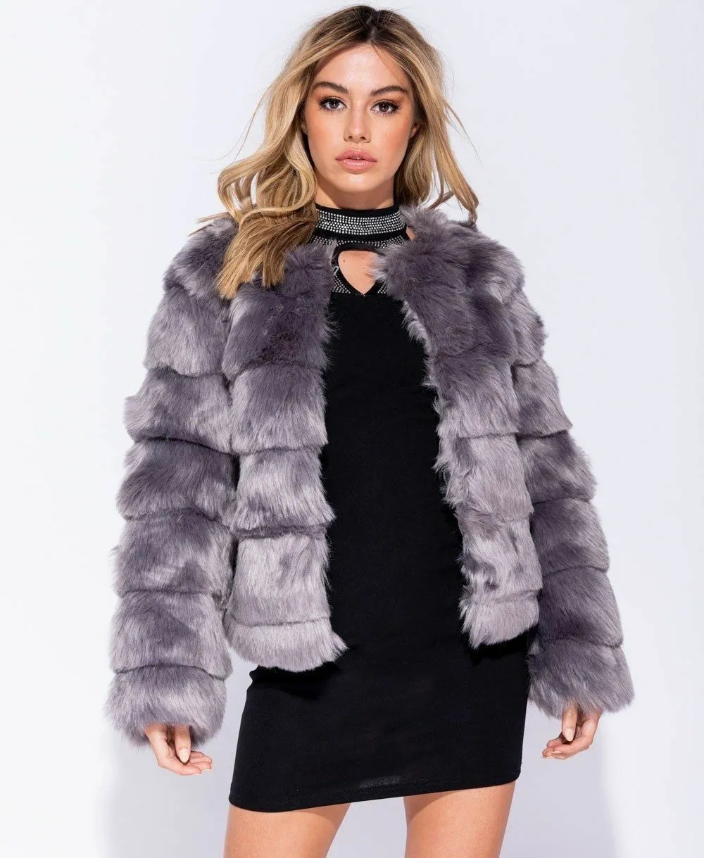 Faux Fur Jacket Formal Evening Party Satin Lined Coat