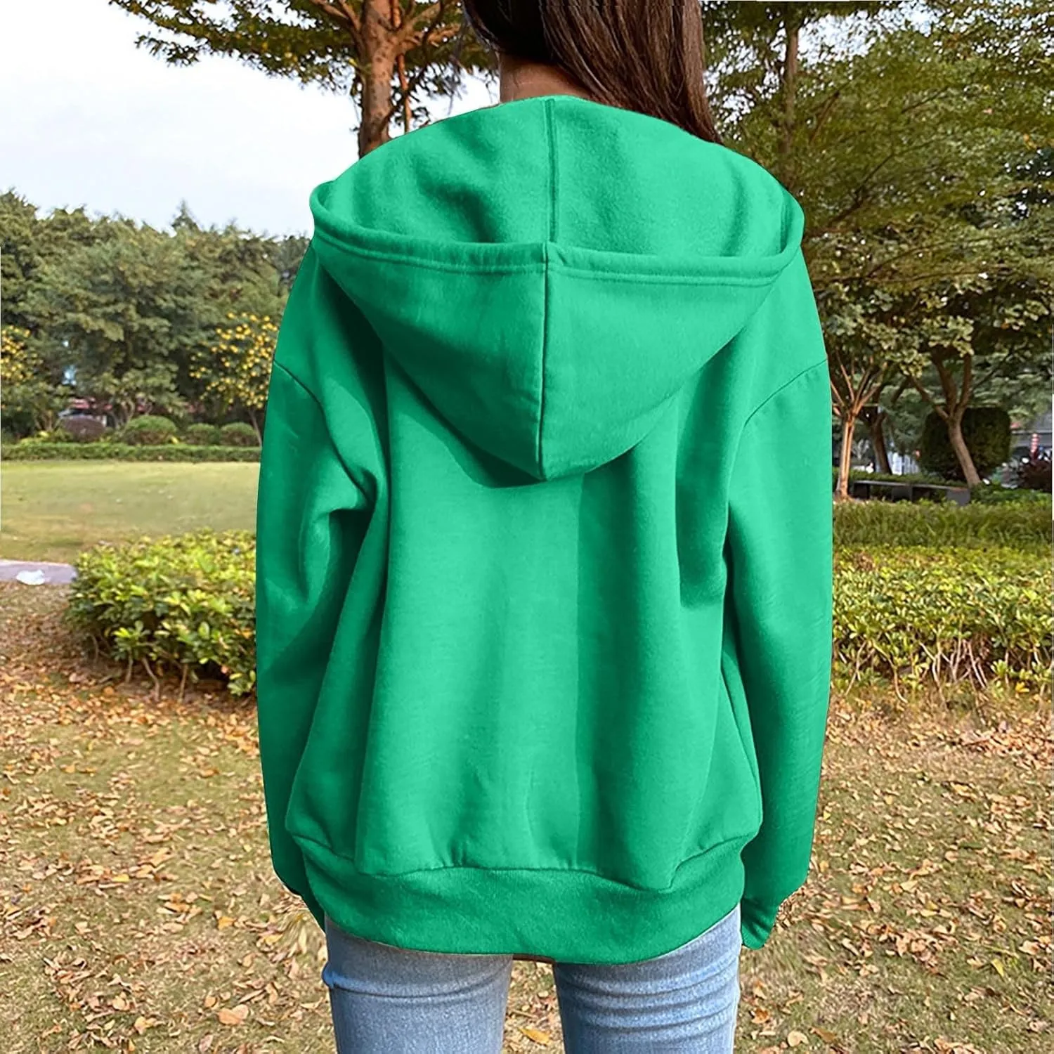 Fenleo Womens Zip Up Hoodies Long Sleeve Oversized Sweatshirts Fall Outfits Pockets Patchwork Hoodie for Women
