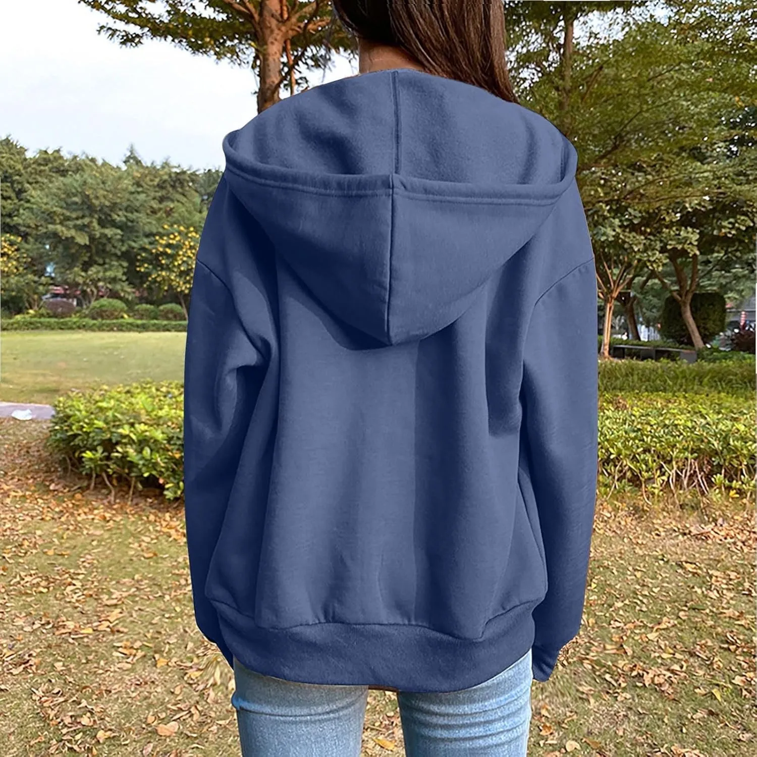 Fenleo Womens Zip Up Hoodies Long Sleeve Oversized Sweatshirts Fall Outfits Pockets Patchwork Hoodie for Women