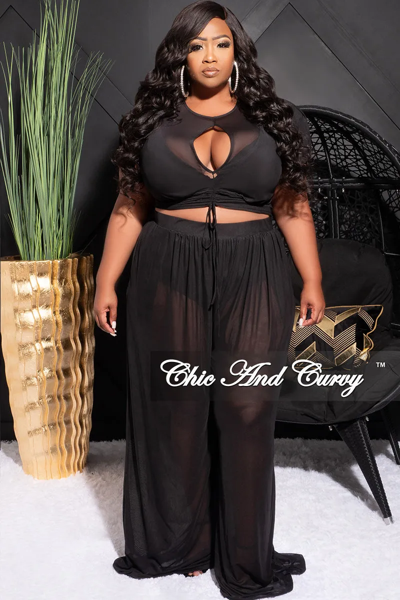 Final Sale Plus Size Mesh (See Through) 3pc Set Top, Bralette, & Pant with Briefs in Black