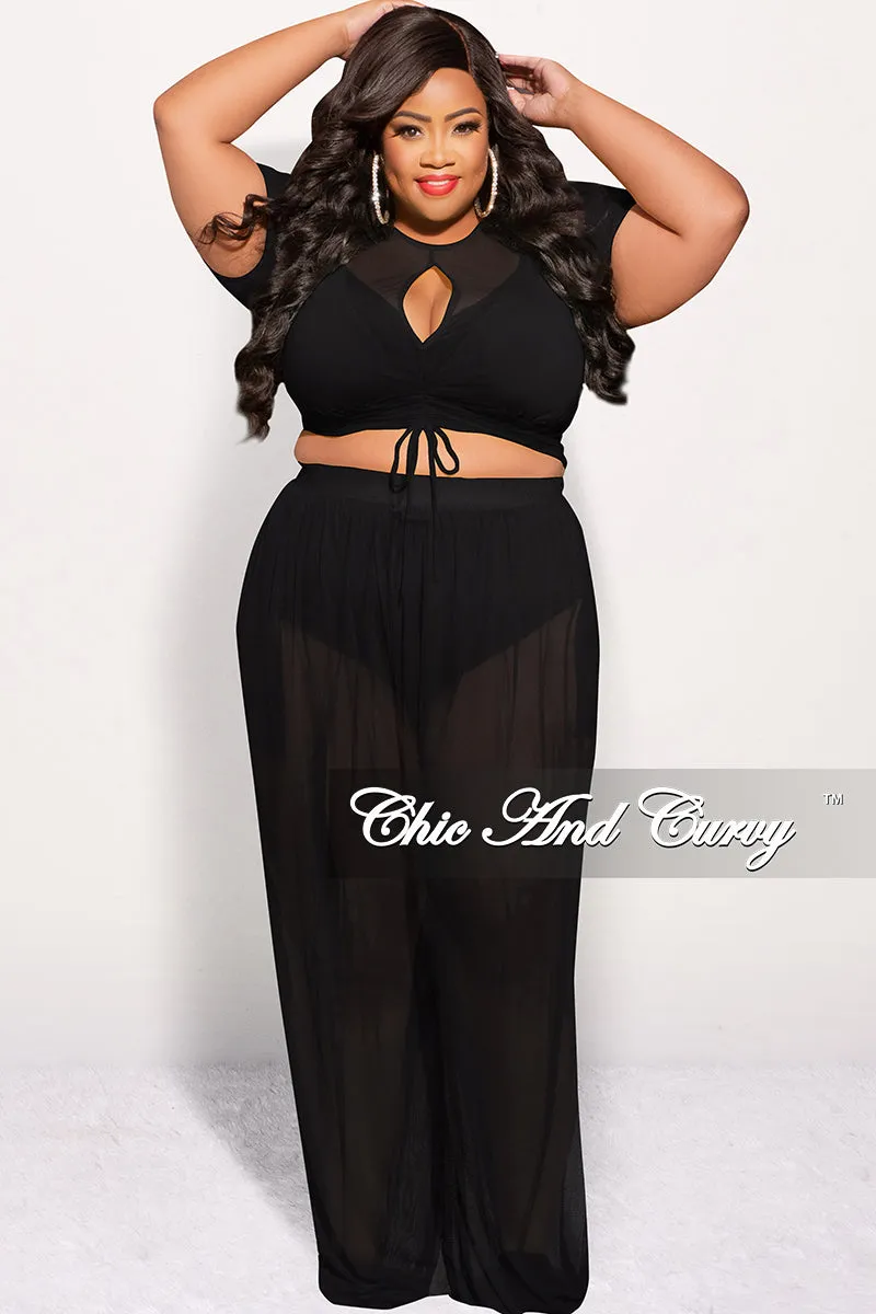 Final Sale Plus Size Mesh (See Through) 3pc Set Top, Bralette, & Pant with Briefs in Black