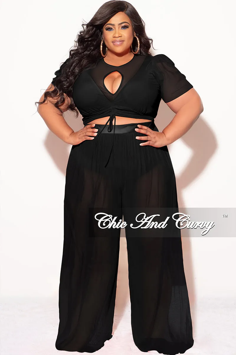 Final Sale Plus Size Mesh (See Through) 3pc Set Top, Bralette, & Pant with Briefs in Black