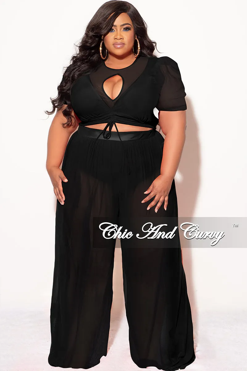 Final Sale Plus Size Mesh (See Through) 3pc Set Top, Bralette, & Pant with Briefs in Black