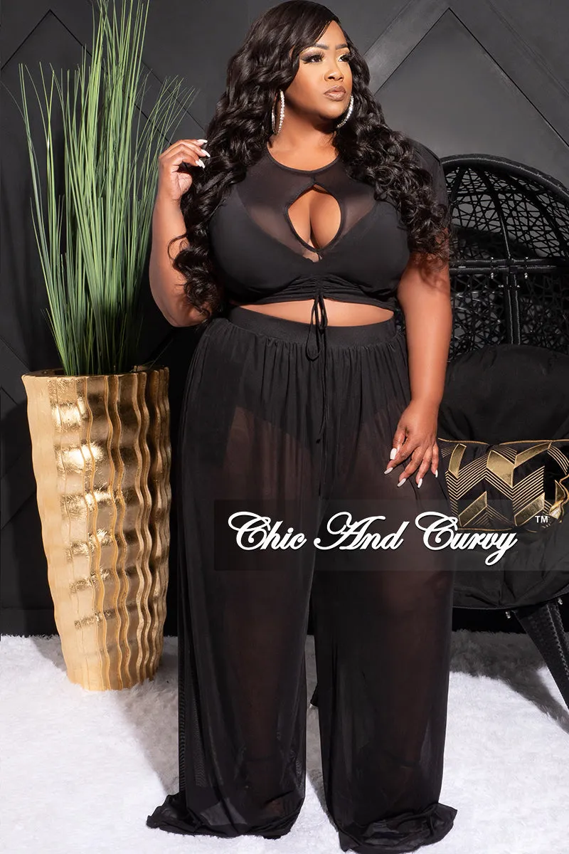 Final Sale Plus Size Mesh (See Through) 3pc Set Top, Bralette, & Pant with Briefs in Black