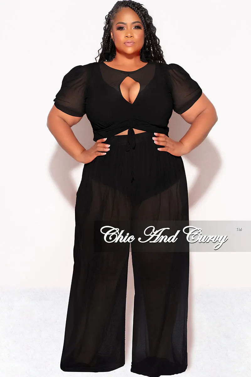 Final Sale Plus Size Mesh (See Through) 3pc Set Top, Bralette, & Pant with Briefs in Black