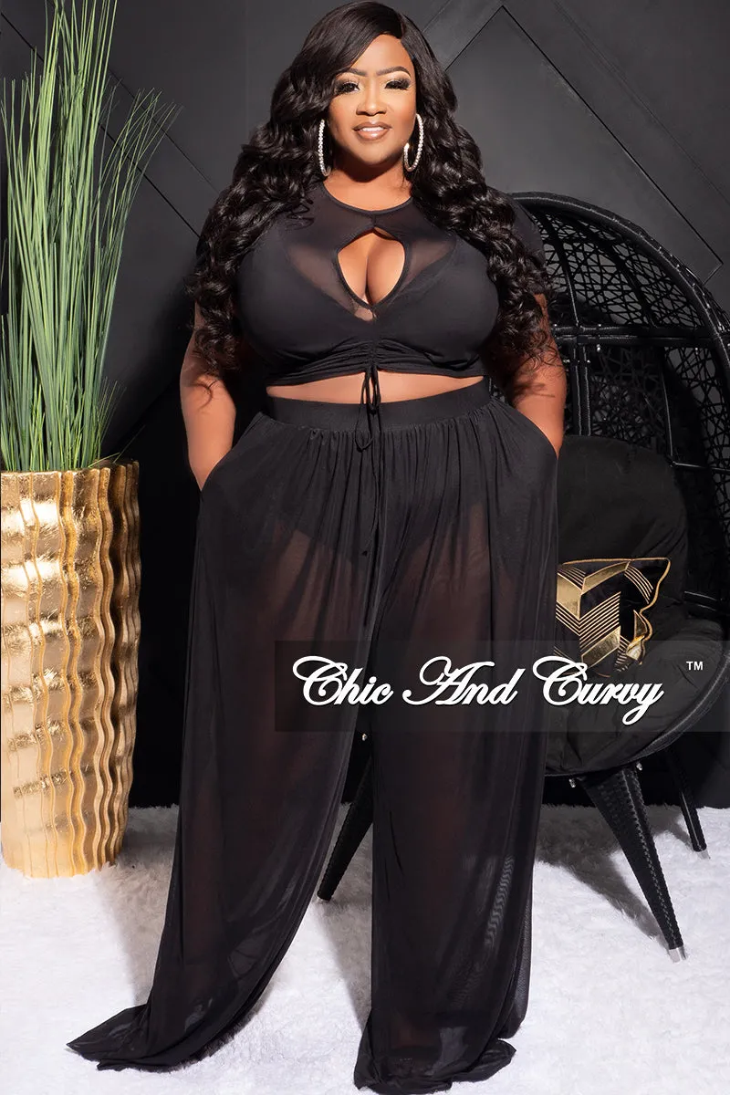 Final Sale Plus Size Mesh (See Through) 3pc Set Top, Bralette, & Pant with Briefs in Black