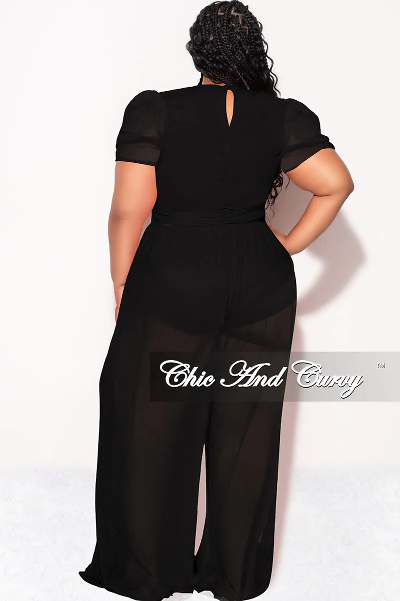 Final Sale Plus Size Mesh (See Through) 3pc Set Top, Bralette, & Pant with Briefs in Black