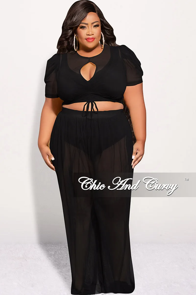 Final Sale Plus Size Mesh (See Through) 3pc Set Top, Bralette, & Pant with Briefs in Black