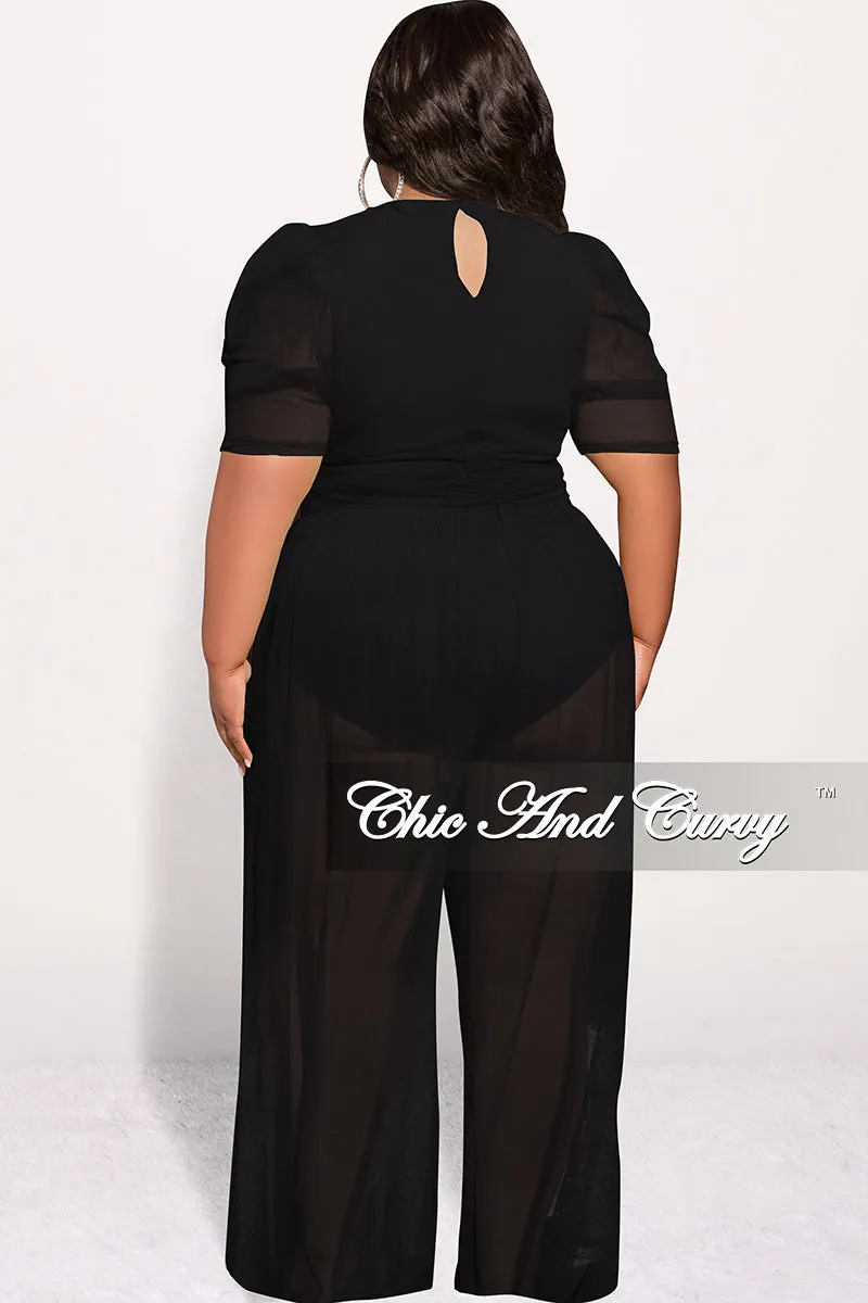 Final Sale Plus Size Mesh (See Through) 3pc Set Top, Bralette, & Pant with Briefs in Black