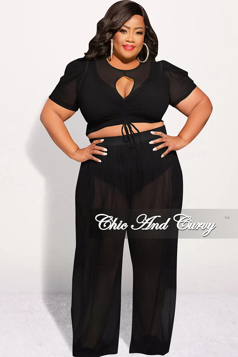 Final Sale Plus Size Mesh (See Through) 3pc Set Top, Bralette, & Pant with Briefs in Black