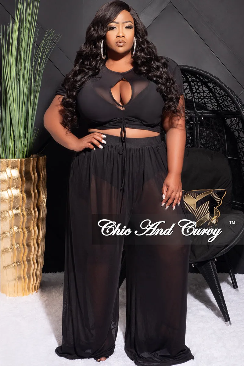 Final Sale Plus Size Mesh (See Through) 3pc Set Top, Bralette, & Pant with Briefs in Black