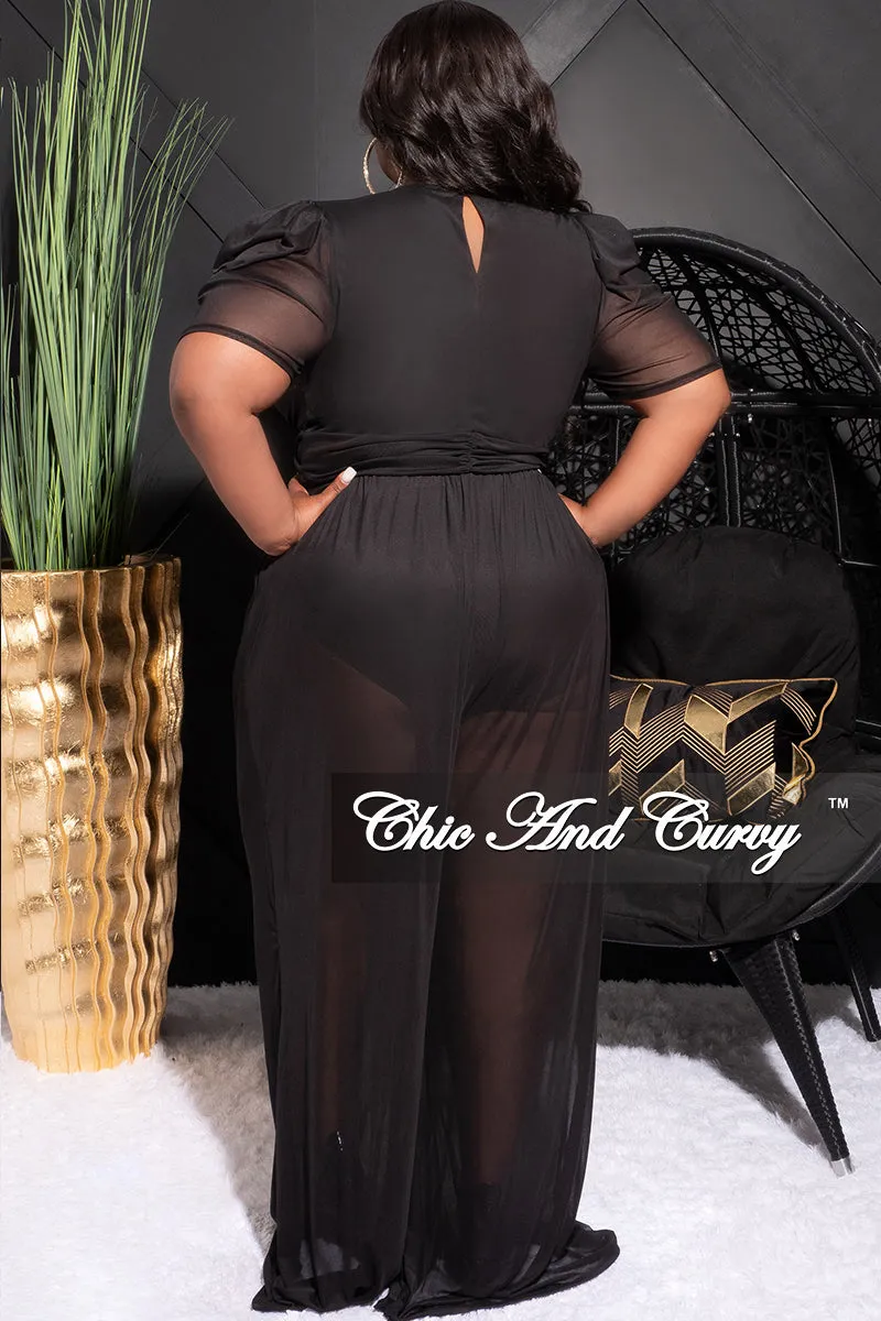 Final Sale Plus Size Mesh (See Through) 3pc Set Top, Bralette, & Pant with Briefs in Black