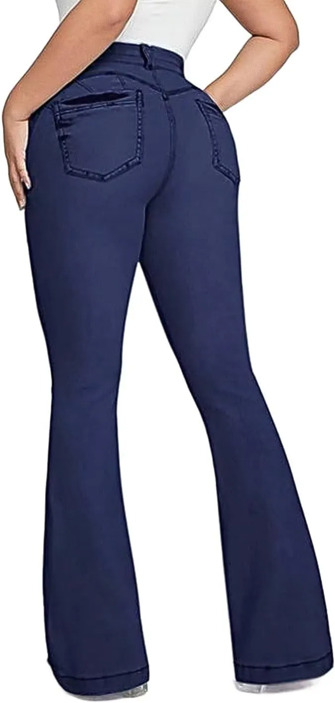 Flamingals Bootcut Wide Leg Butt Lifting Tummy Control Jeans for Women Stretch Curvy Flare Denim Pants
