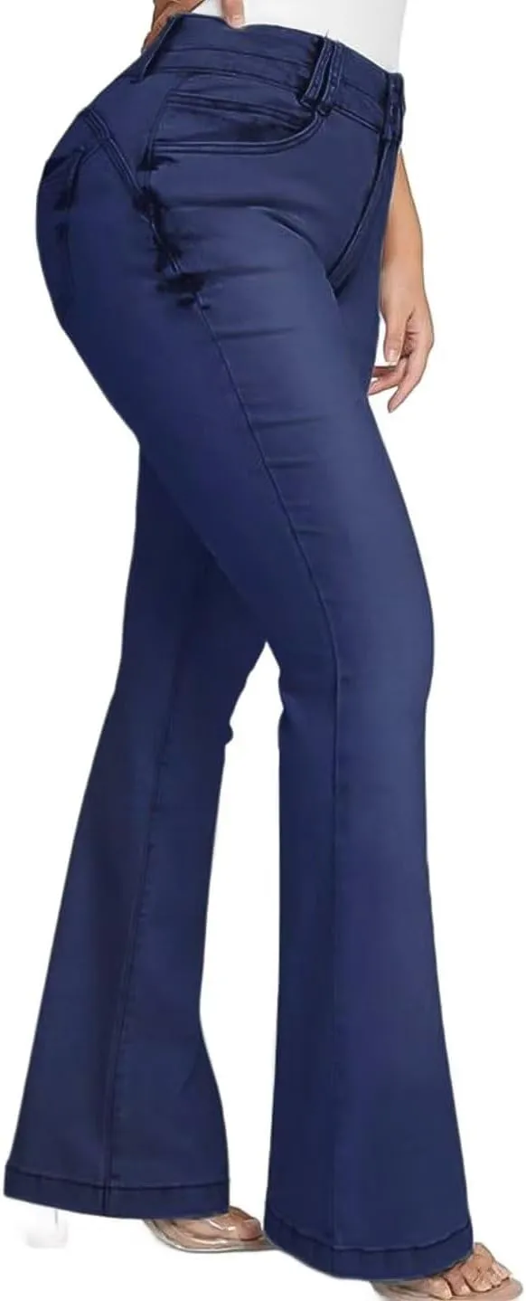 Flamingals Bootcut Wide Leg Butt Lifting Tummy Control Jeans for Women Stretch Curvy Flare Denim Pants