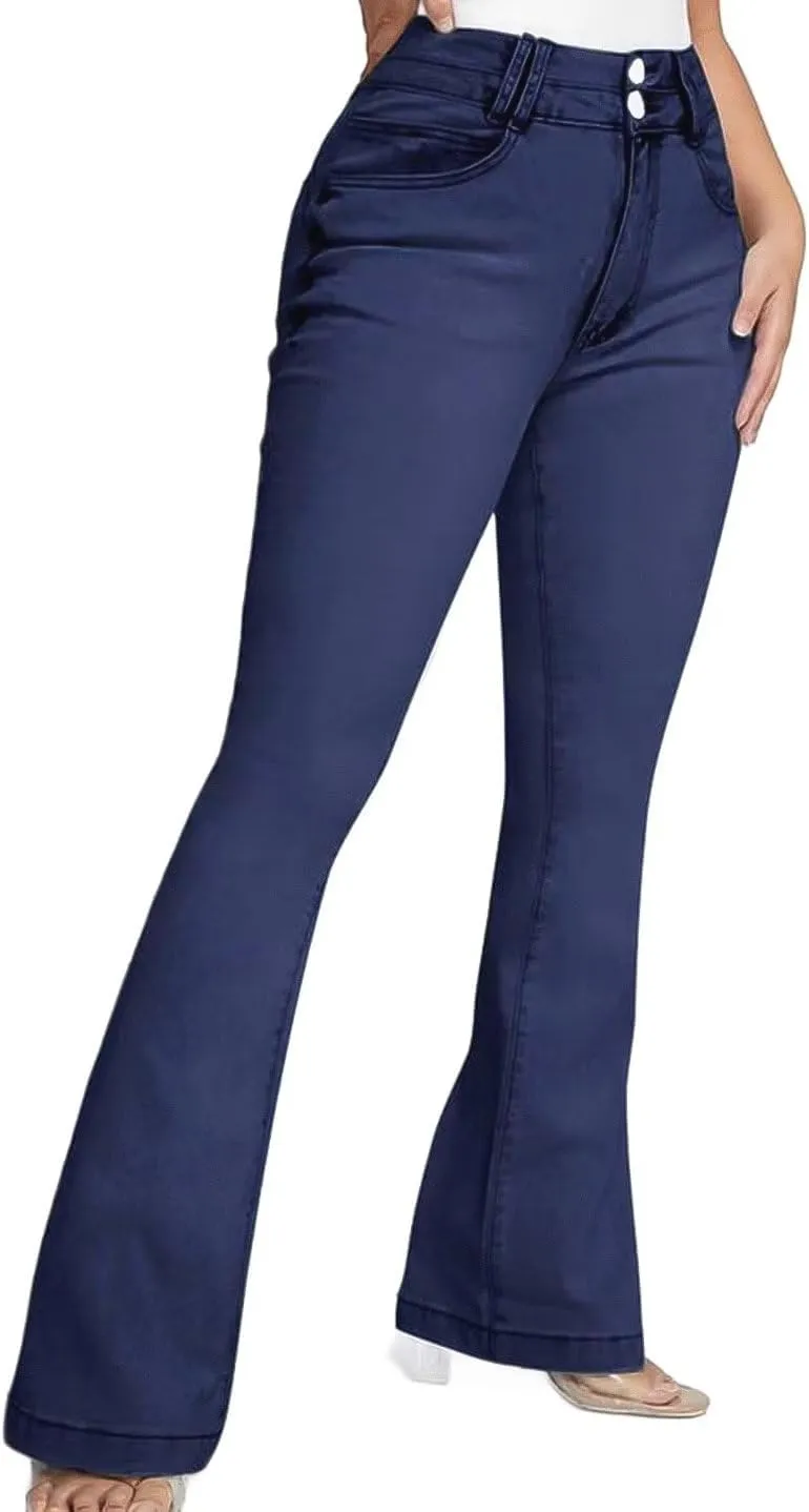 Flamingals Bootcut Wide Leg Butt Lifting Tummy Control Jeans for Women Stretch Curvy Flare Denim Pants