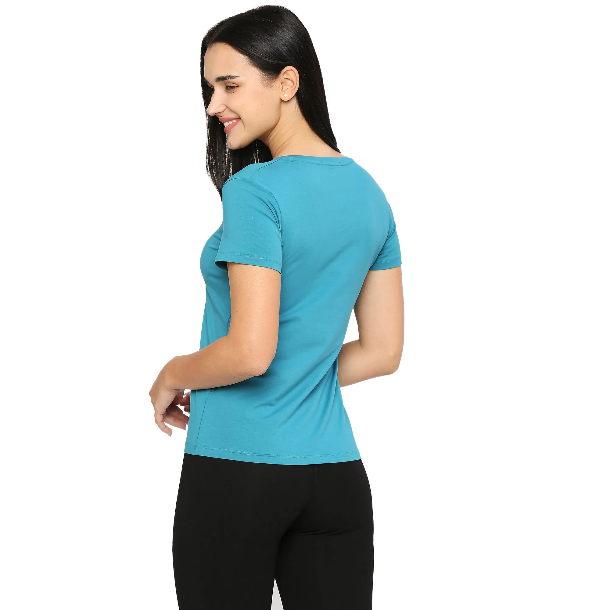 FLOWER & TEXTURED PRINTED SIDE SLIT COTTON T-SHIRT FOR WOMEN