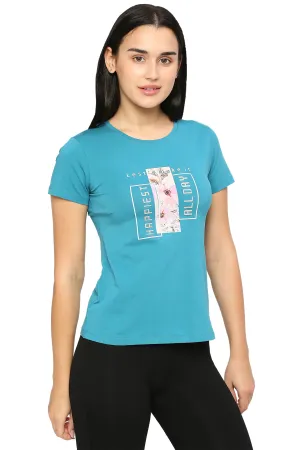 FLOWER & TEXTURED PRINTED SIDE SLIT COTTON T-SHIRT FOR WOMEN