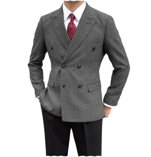 Formal Men's Wool Herringbone Peak Lapel Blazer