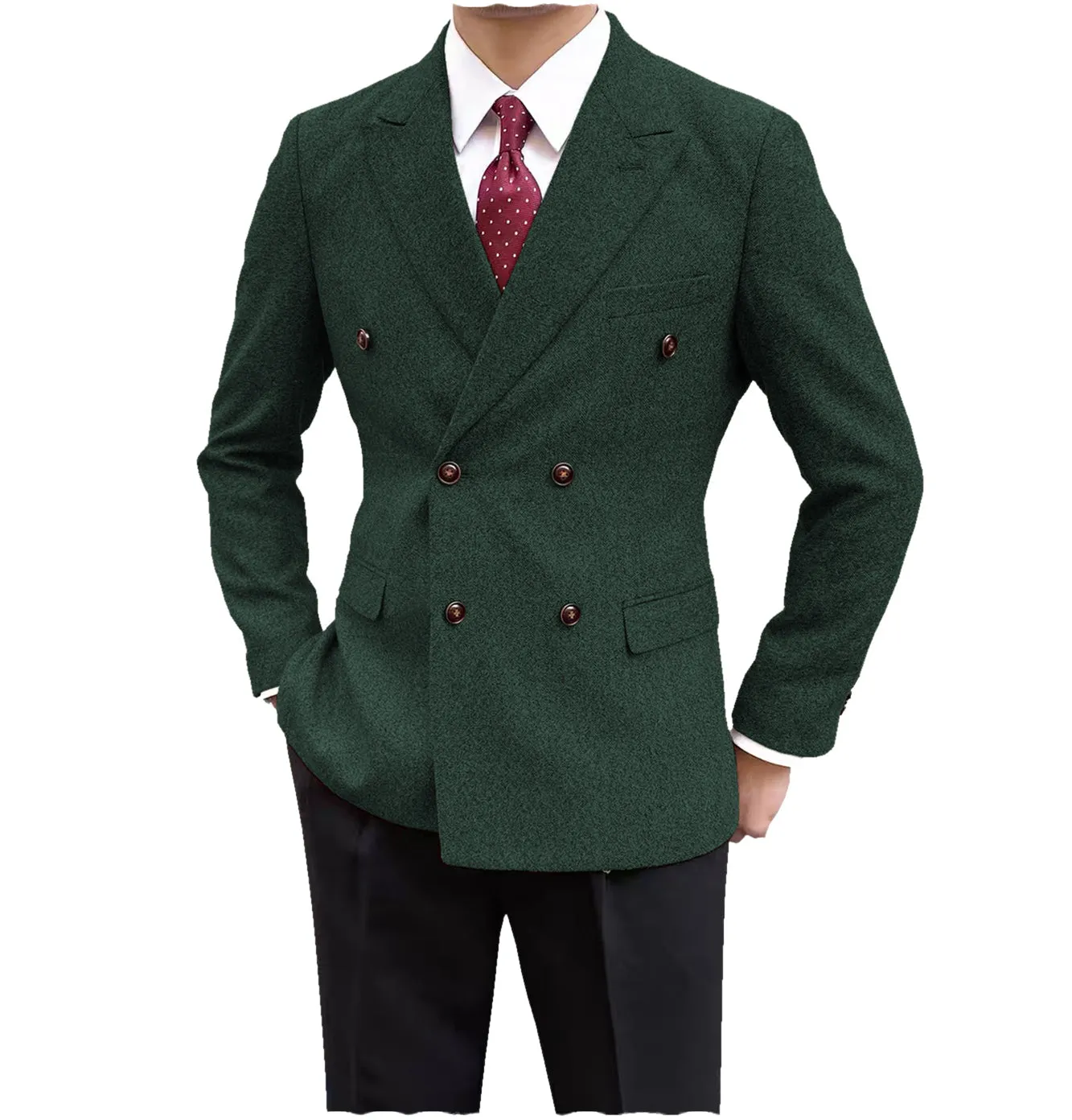 Formal Men's Wool Herringbone Peak Lapel Blazer