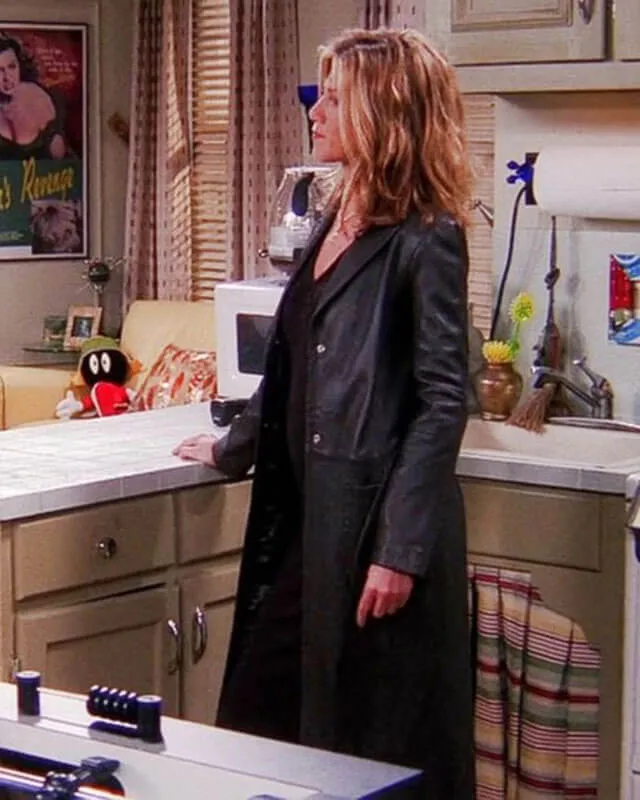 Friends S08 Rachel Green Black Leather Long Coat