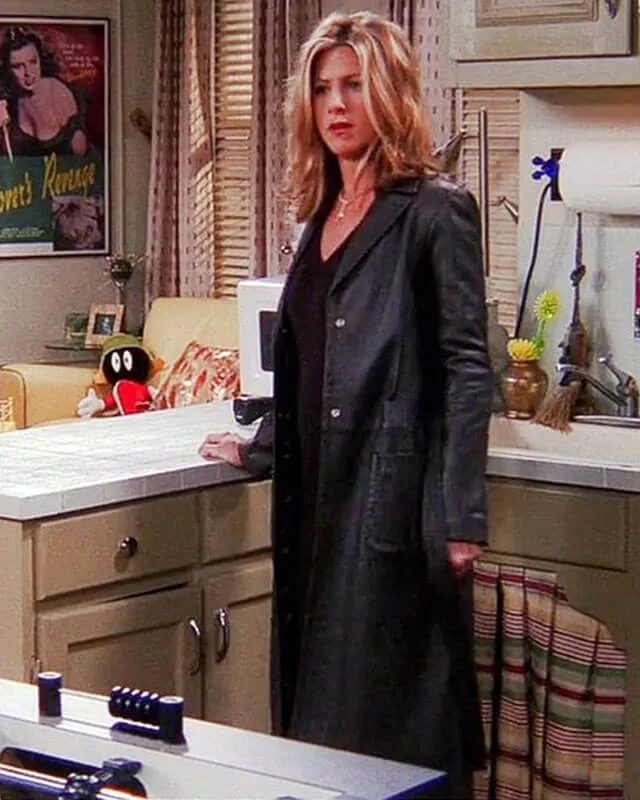 Friends S08 Rachel Green Black Leather Long Coat