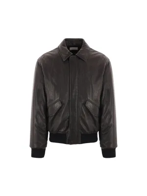 Grainy Nappa Leather Bomber Jacket