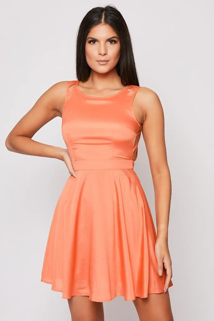 Hanalise - Orange Detailed Backless Skater Dress