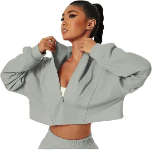 HerGymClothing Womens Cropped Sweatshirt Long Sleeve Half Zip Loose Workout Crop Athletic Jacket