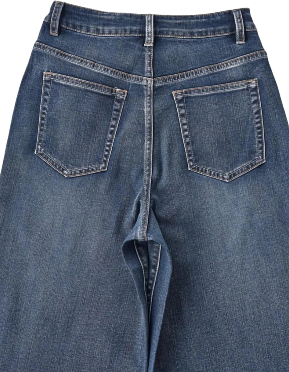 High Waist Stretchy Wide Leg Jeans for Women Basic Straight Denim Pants Raw Hem Underwear Trouser
