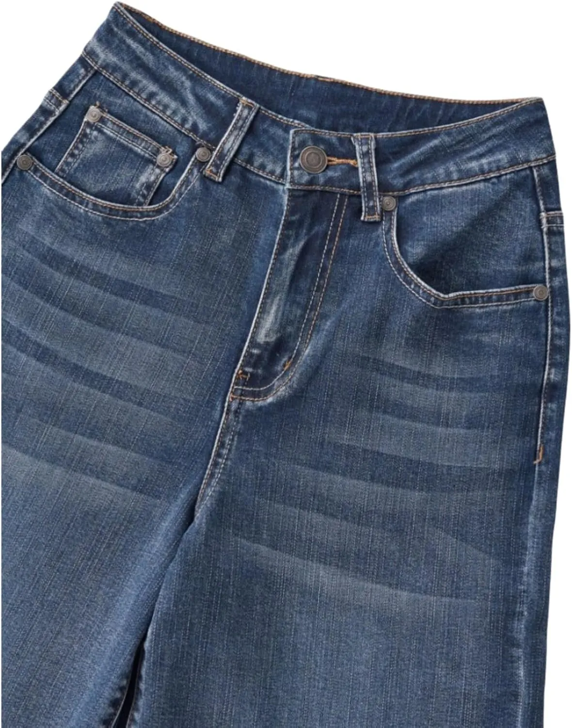 High Waist Stretchy Wide Leg Jeans for Women Basic Straight Denim Pants Raw Hem Underwear Trouser