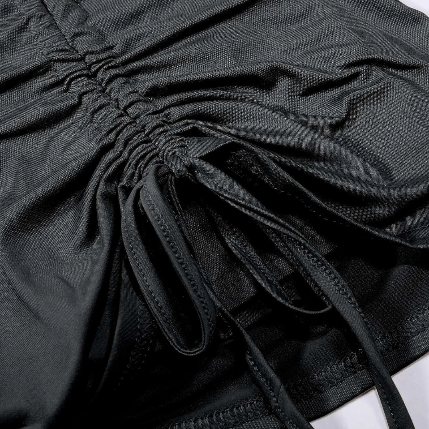 High Waisted Mini Skirts for Women Ruched Swim Skirt with Shorts Adjustable Tie Side Drawstring Swimsuit Bottom